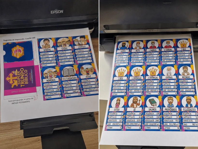 Cartas de personagens bíblicos sendo impressas na impressora de casa